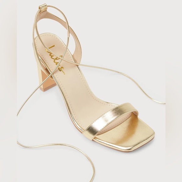 NWOT Lulus Troyes Gold Square Toe Lace-Up High Heel Sandals - Picture 5 of 8